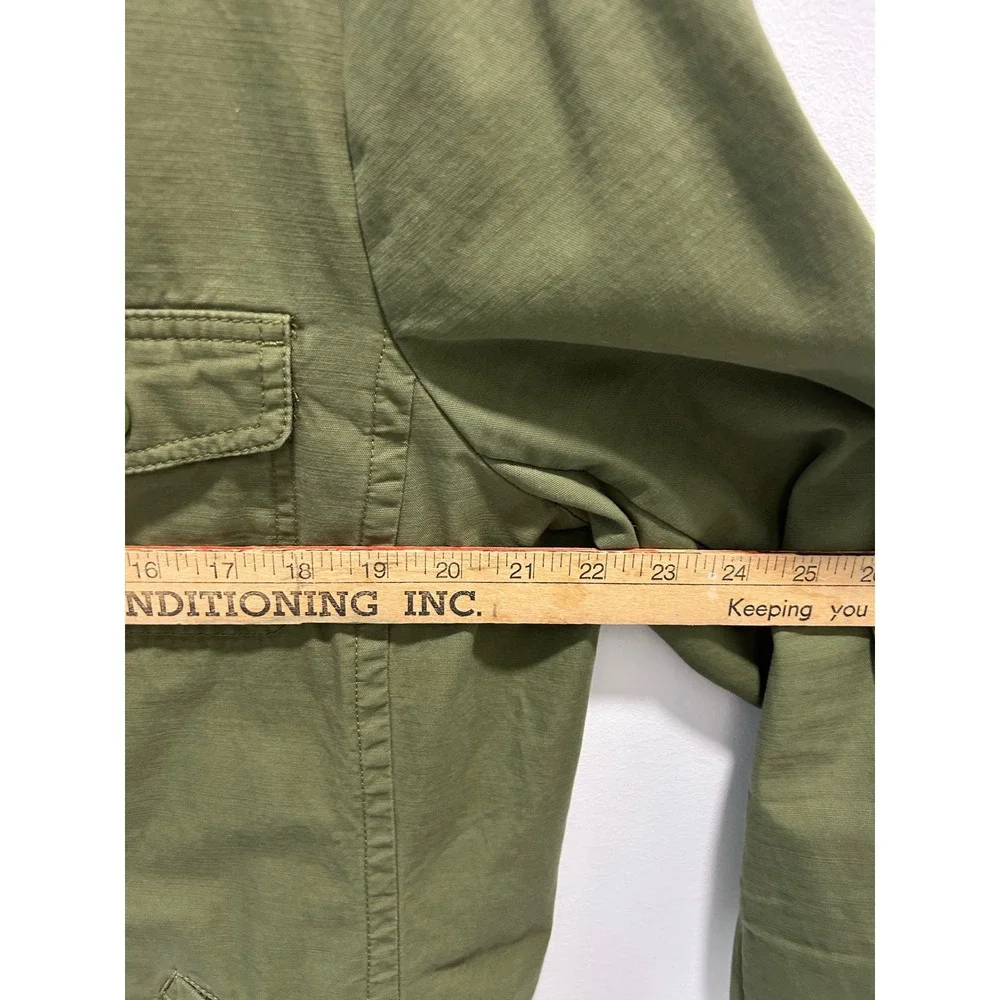 Talbots Womens XL Olive Green 100% Cotton Utility Jacket Pom Pom Trim Field Coat